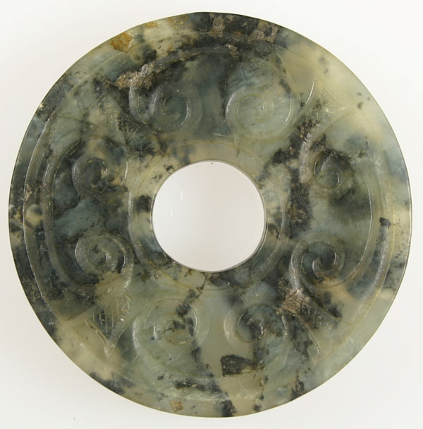 ANCIENT TRANSLUCENT GREEN WHITE JADE BI  